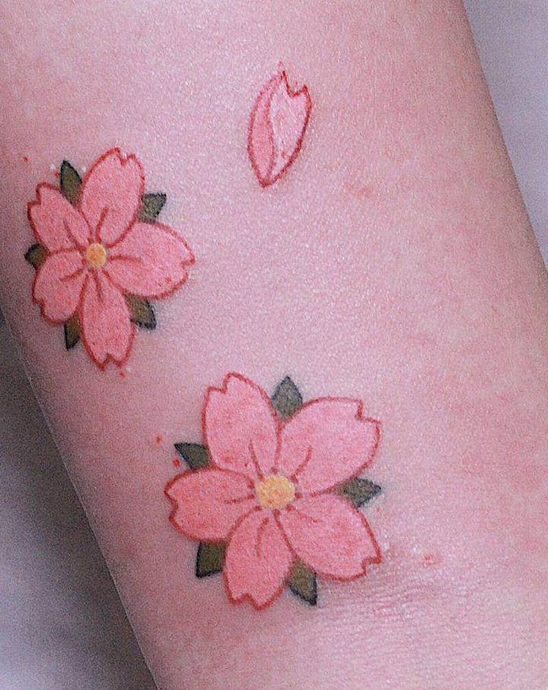 樱花纹身图片_手部老传统新传统纹身图案