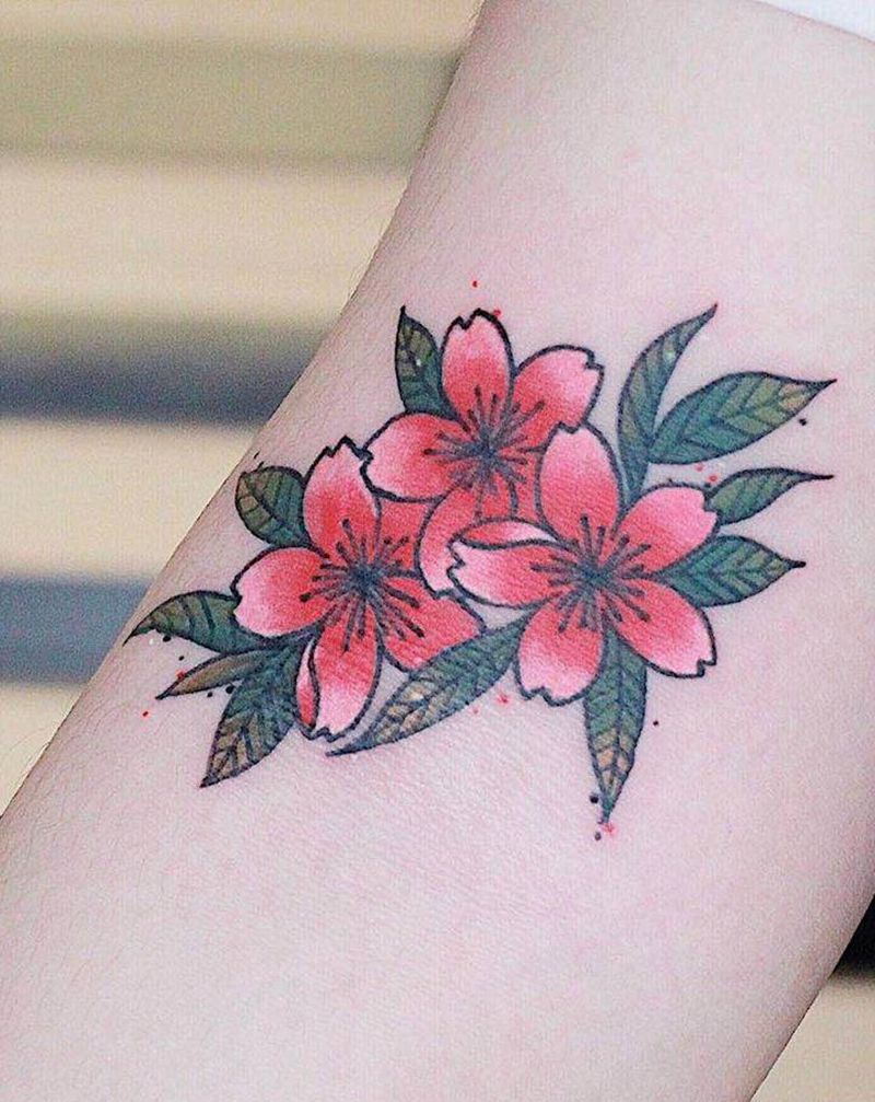 樱花纹身图片_手臂老传统新传统纹身图案