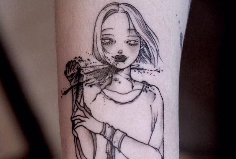 自爆小女孩纹身图片_手臂纹身图案