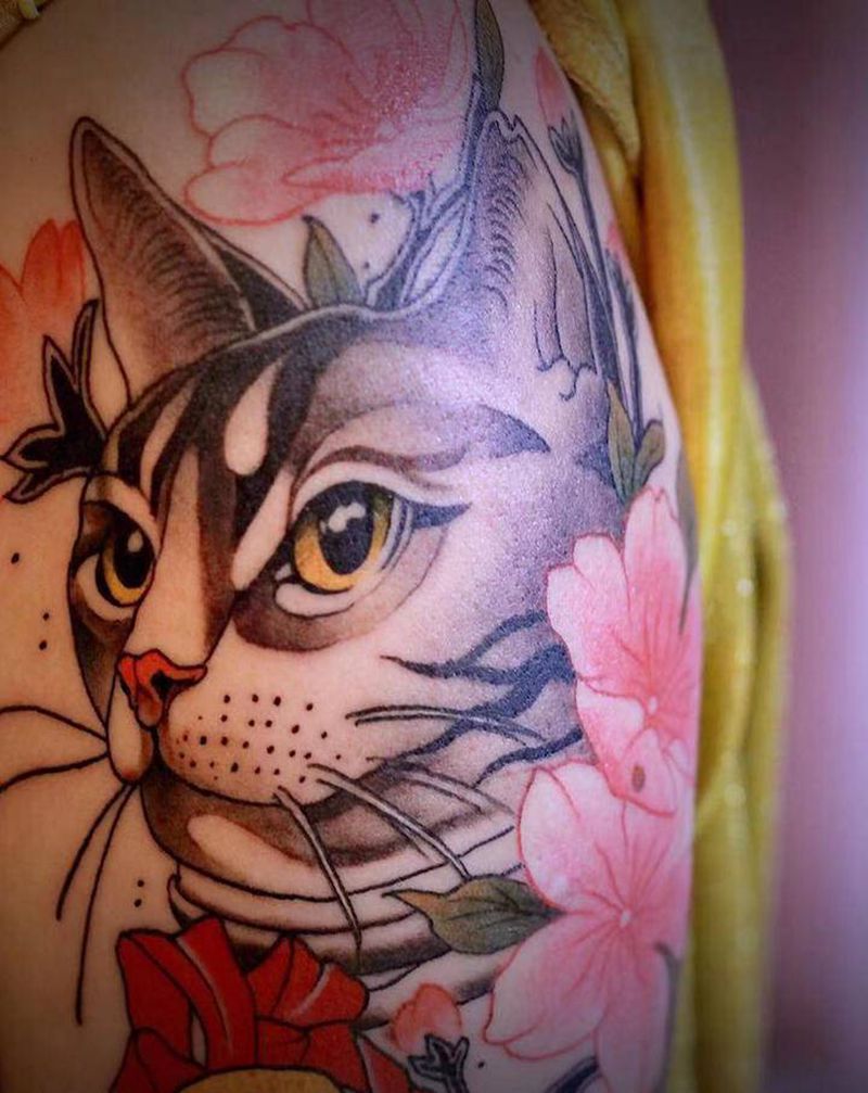 喵纹身图片_手臂纹身图案