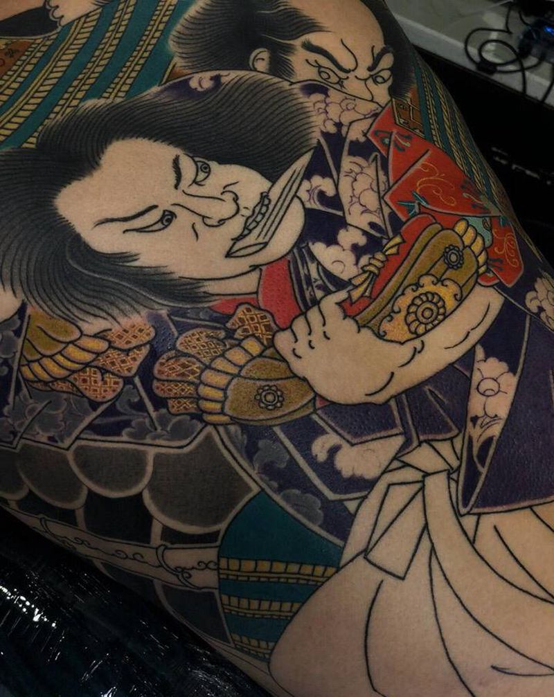 老传统武士纹身图片_背部老传统武士纹身图案