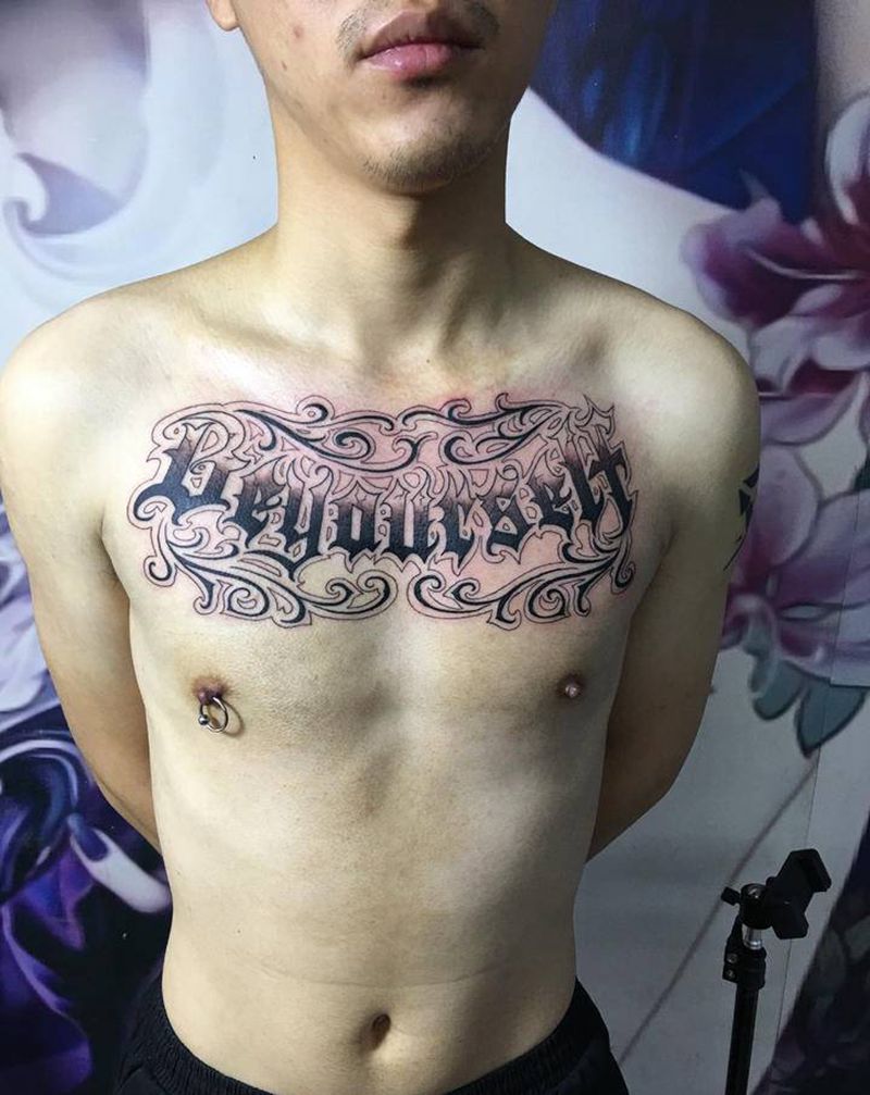 其卡诺花胸纹身图片_胸部新传统纹身图案