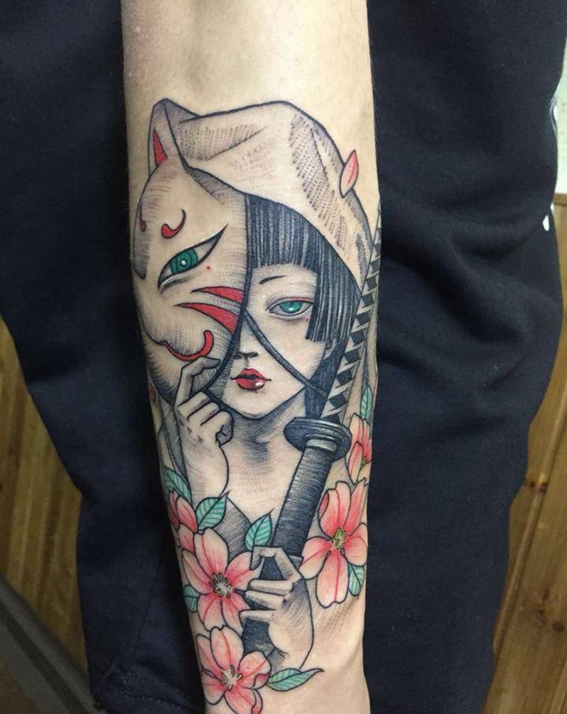 艺妓纹身图片_手臂新传统纹身图案