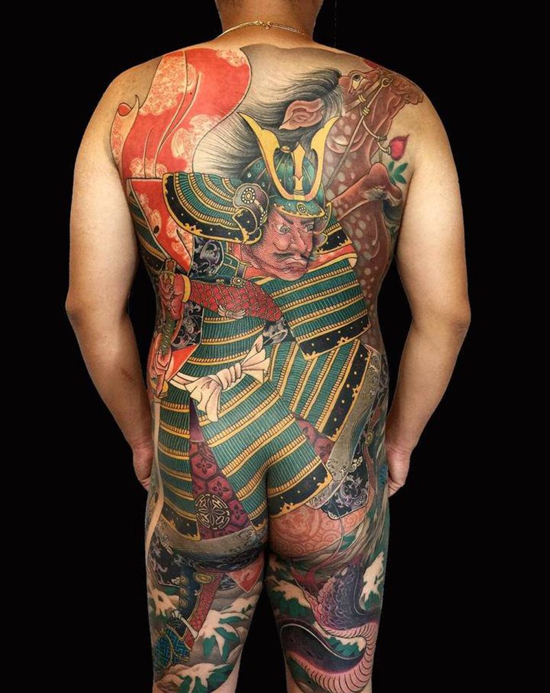 武士纹身图片_背部新传统武士纹身图案