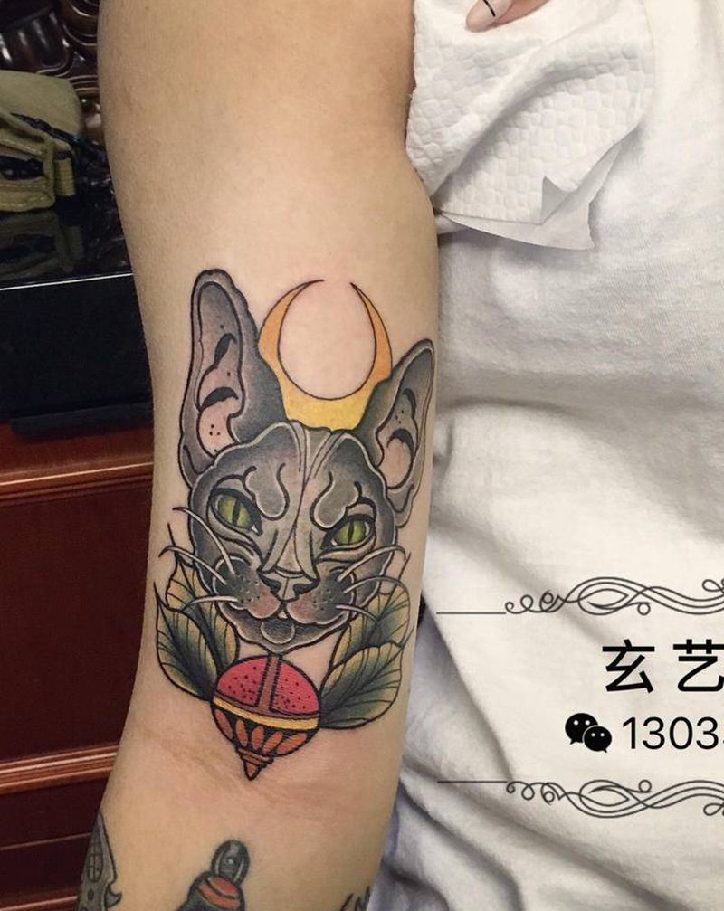 猫纹身图片_手臂New School纹身图案