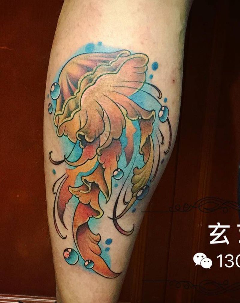 水母纹身图片_腿部纹身图案