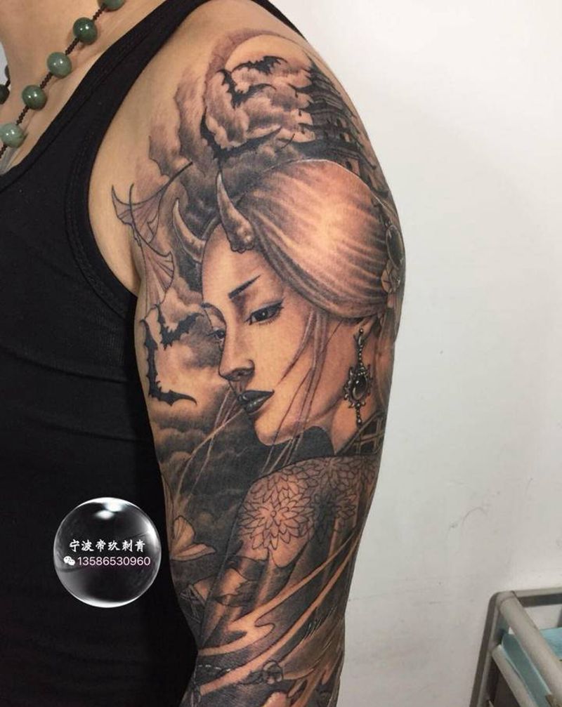 花臂纹身图片_手臂新传统纹身图案