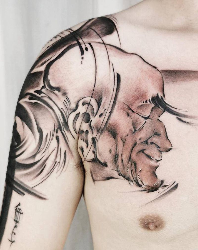 无上出品<老者>纹身图片_胸部肩部水墨老传统老者国画人物纹身图案