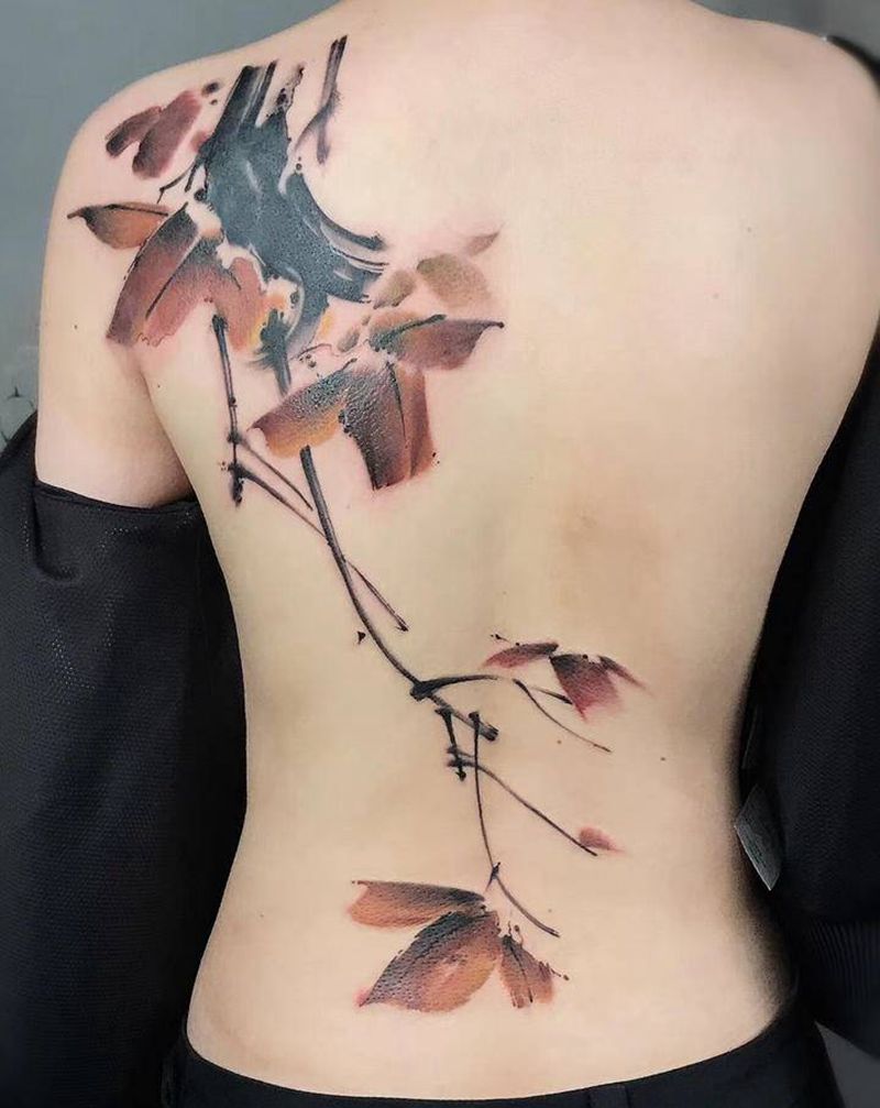 无上出品纹身图片_肩部背部水墨水彩纹身图案