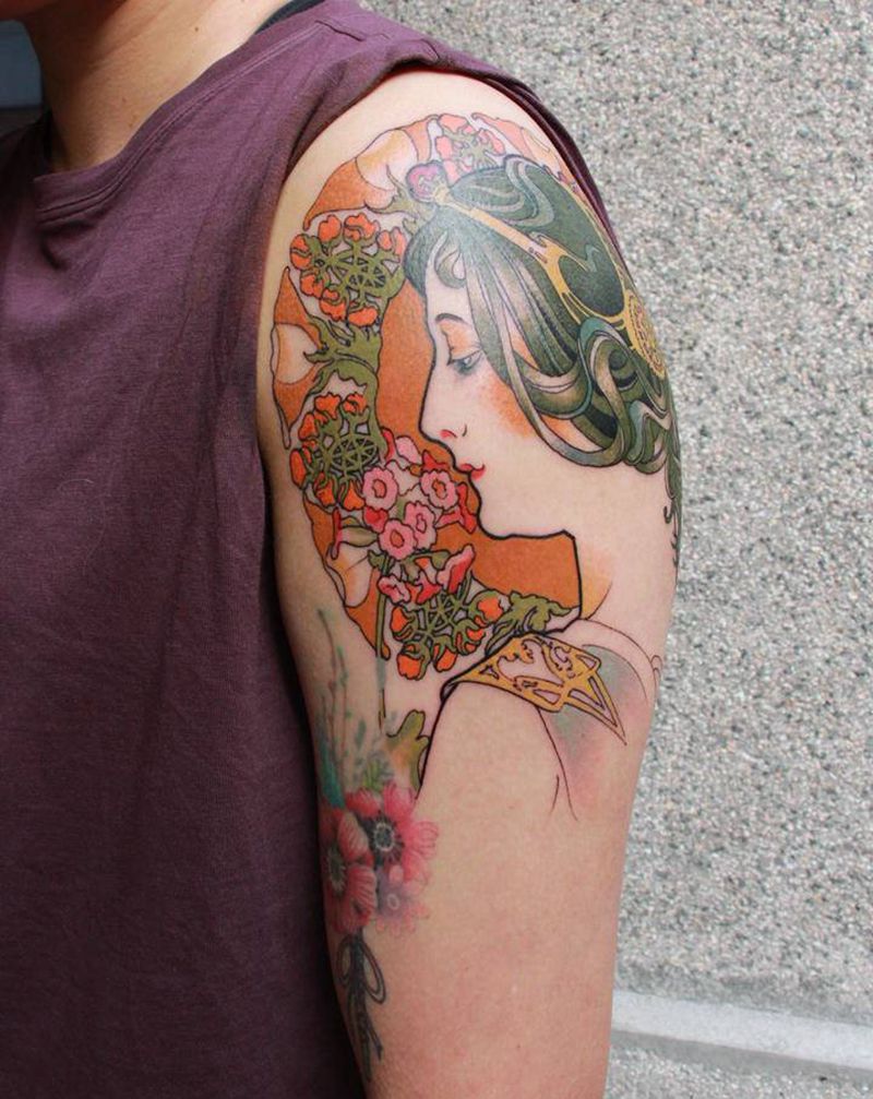 素雅风纹身图片_肩部手臂欧美写实纹身图案