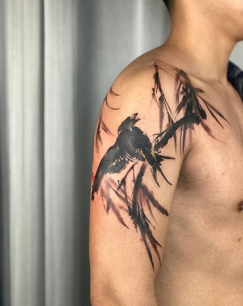 燕纹身图片_手臂手部水墨水彩纹身图案