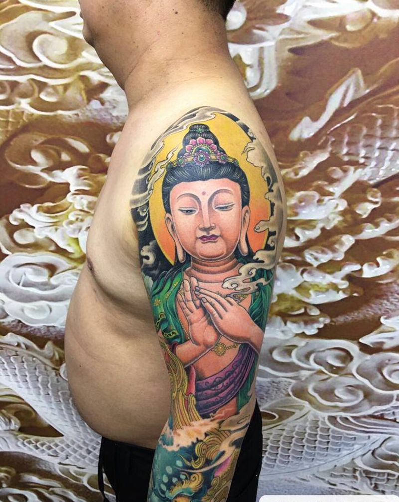 花臂纹身图片_手臂新传统纹身图案