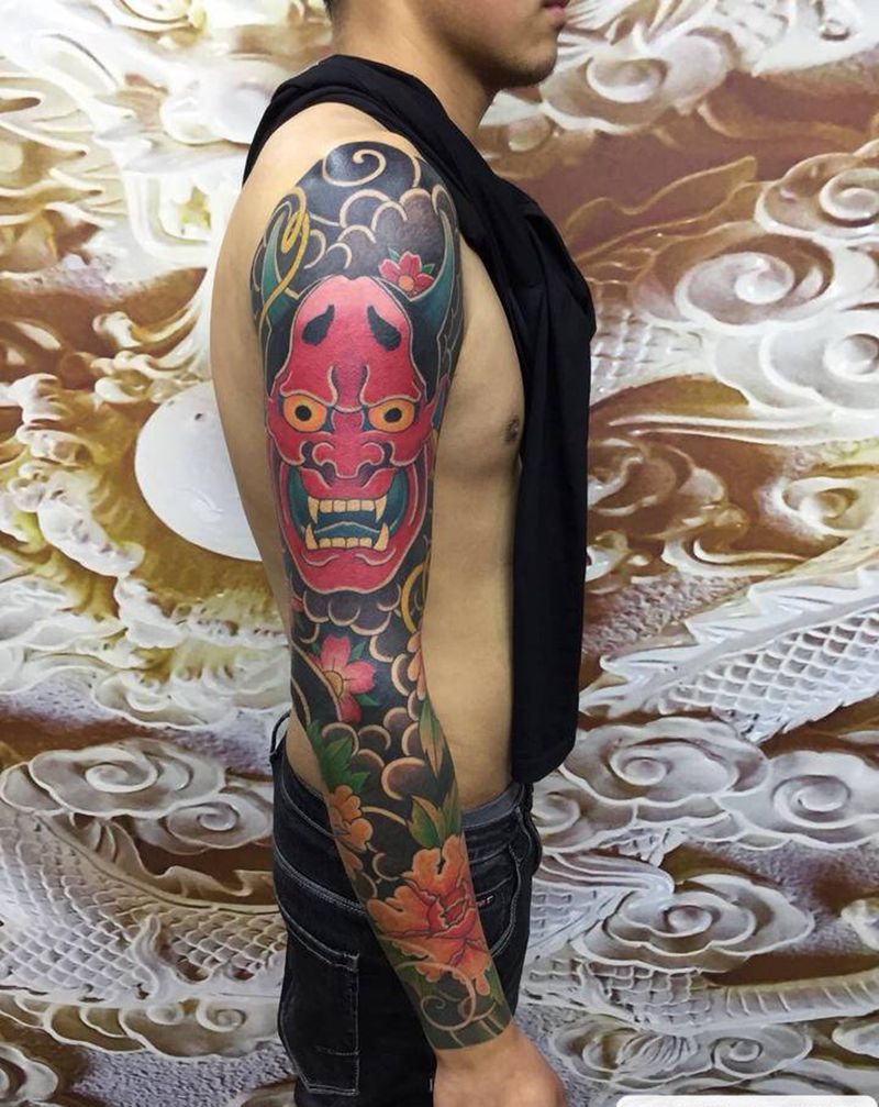 日式老传统花臂纹身图片_手臂老传统纹身图案