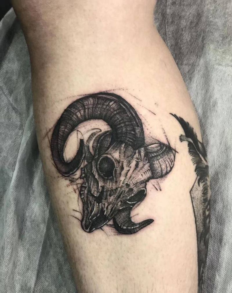 几何羊头纹身图片_几何纹身图案