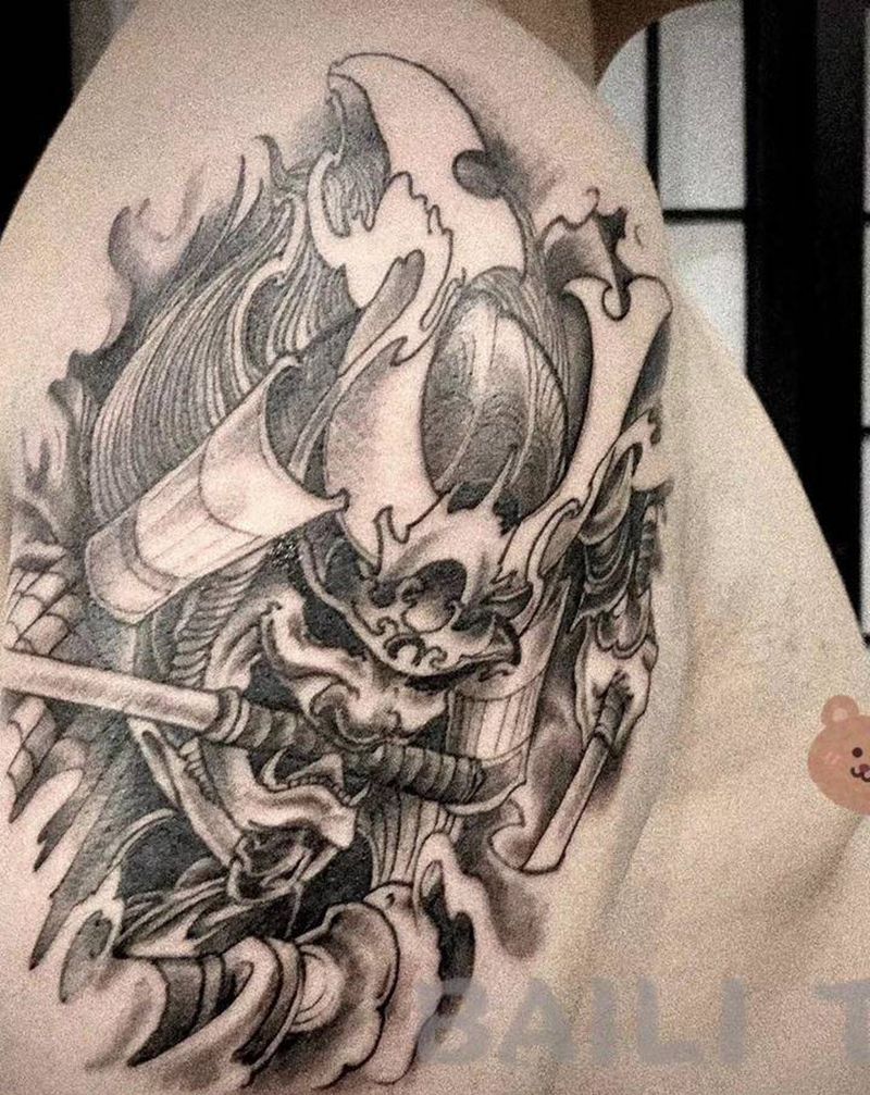 武士般若纹身图片_手臂老传统纹身图案