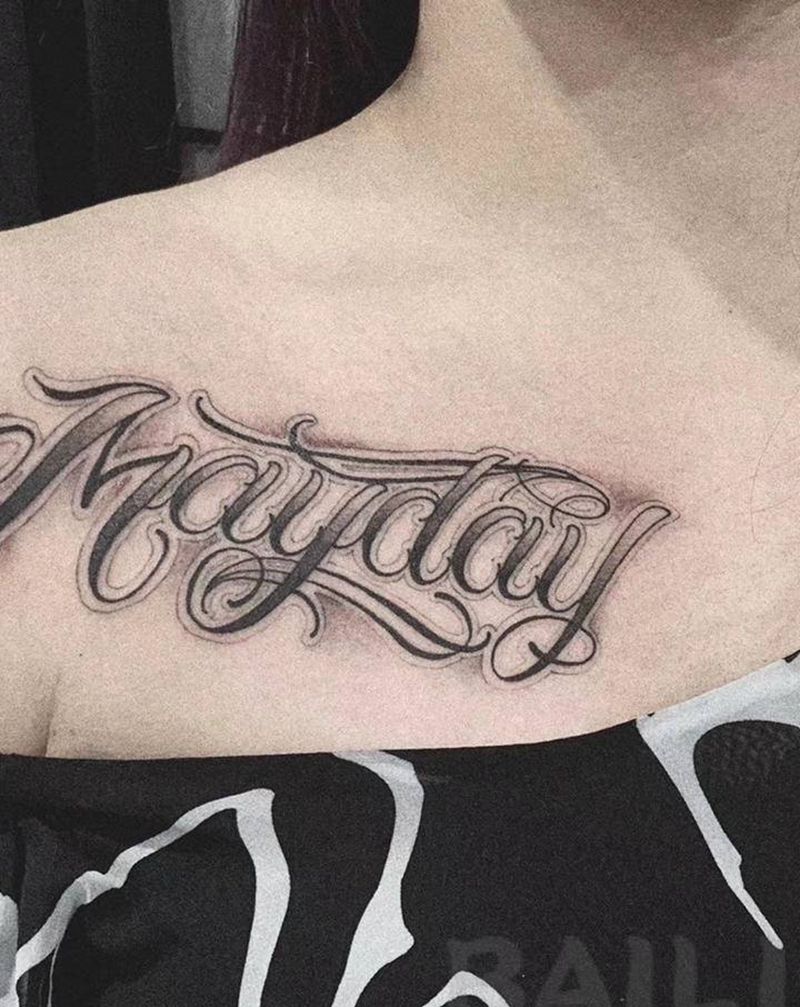 花体字纹身图片_胸部花体字纹身图案