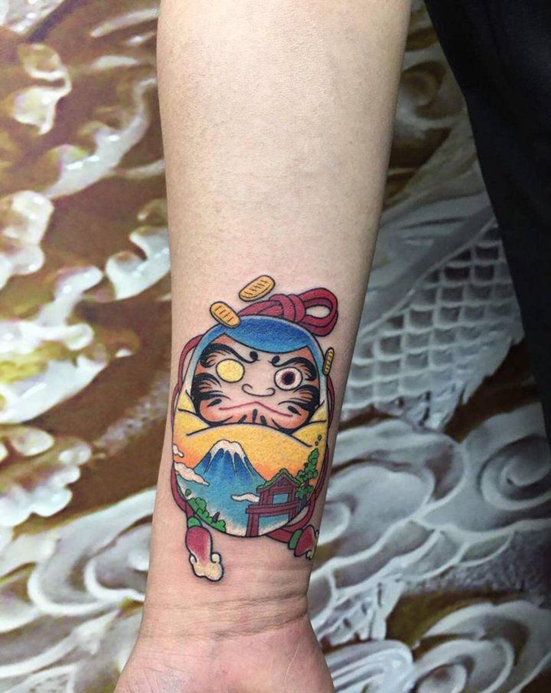 达摩蛋纹身图片_手臂新传统纹身图案