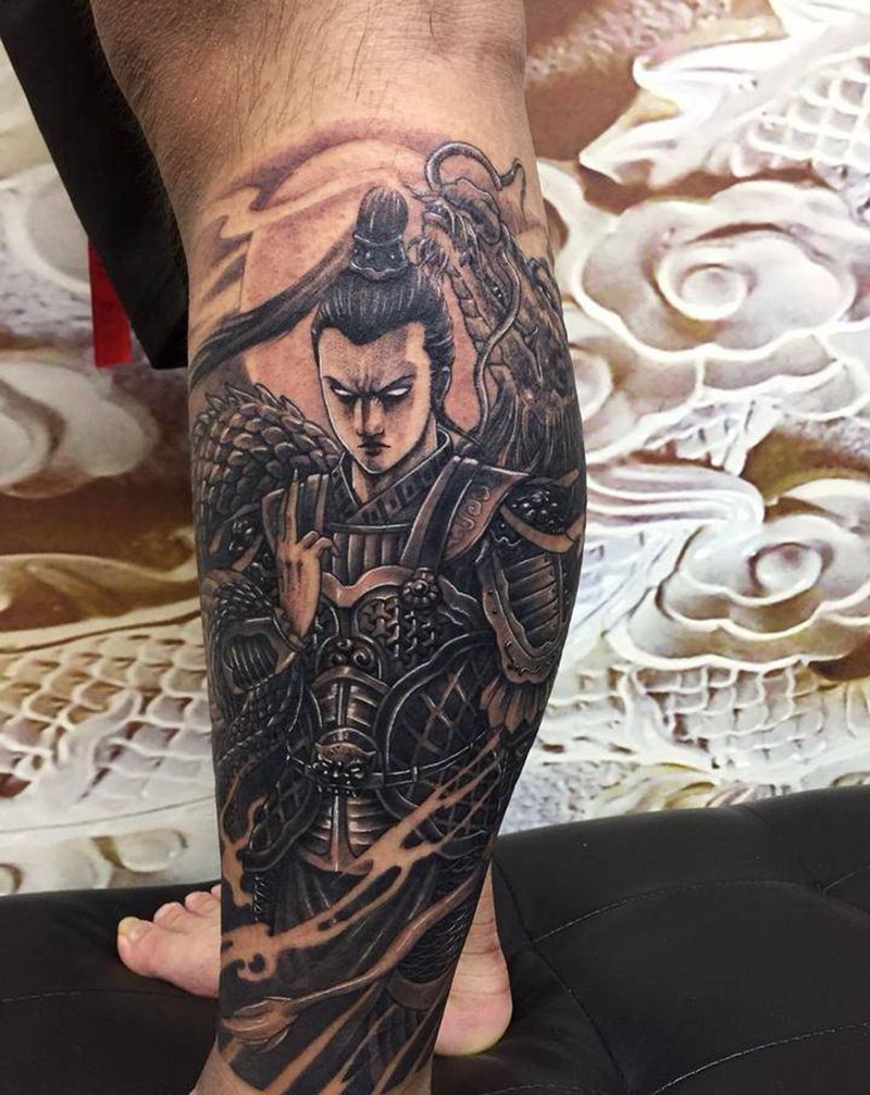 出抢如龙纹身图片_腿部新传统纹身图案