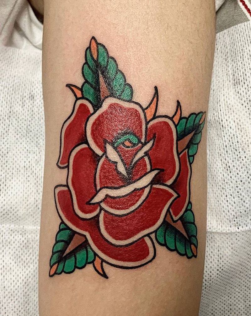 美式玫瑰纹身图片_手臂Old School纹身图案