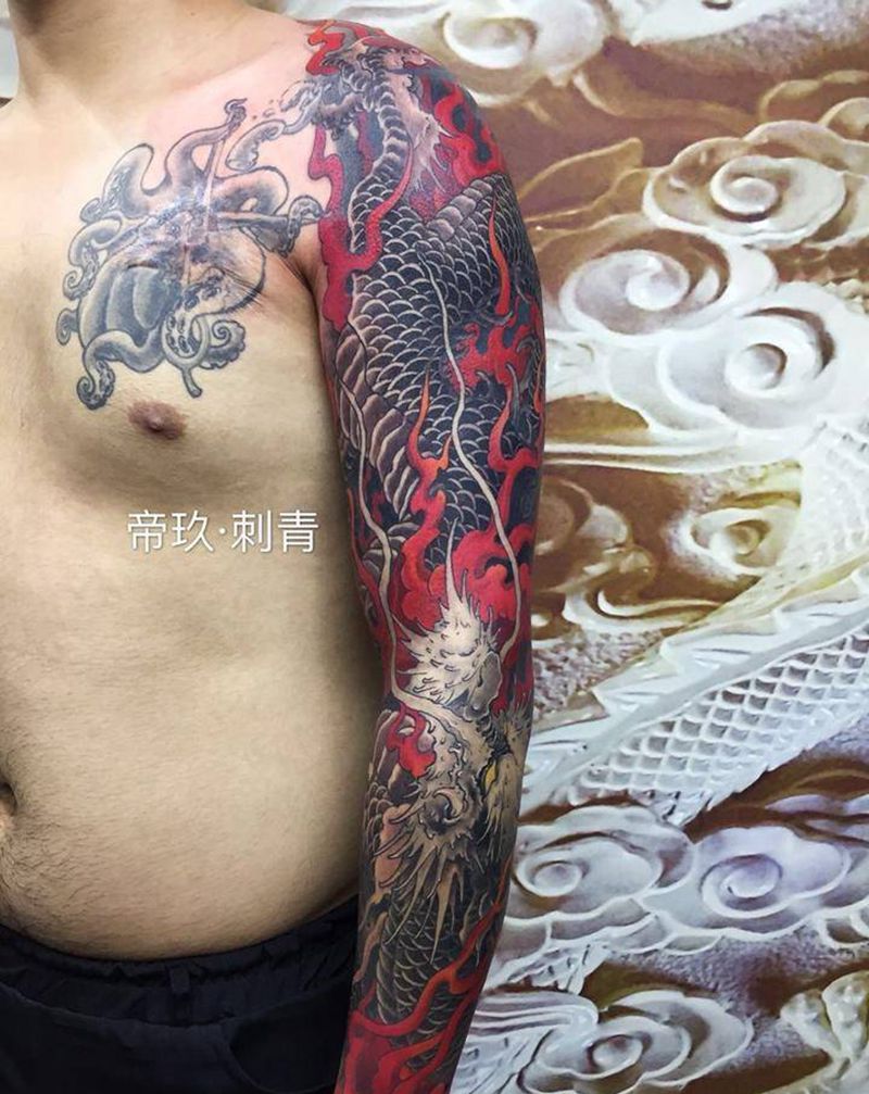 花臂纹身图片_手臂新传统纹身图案