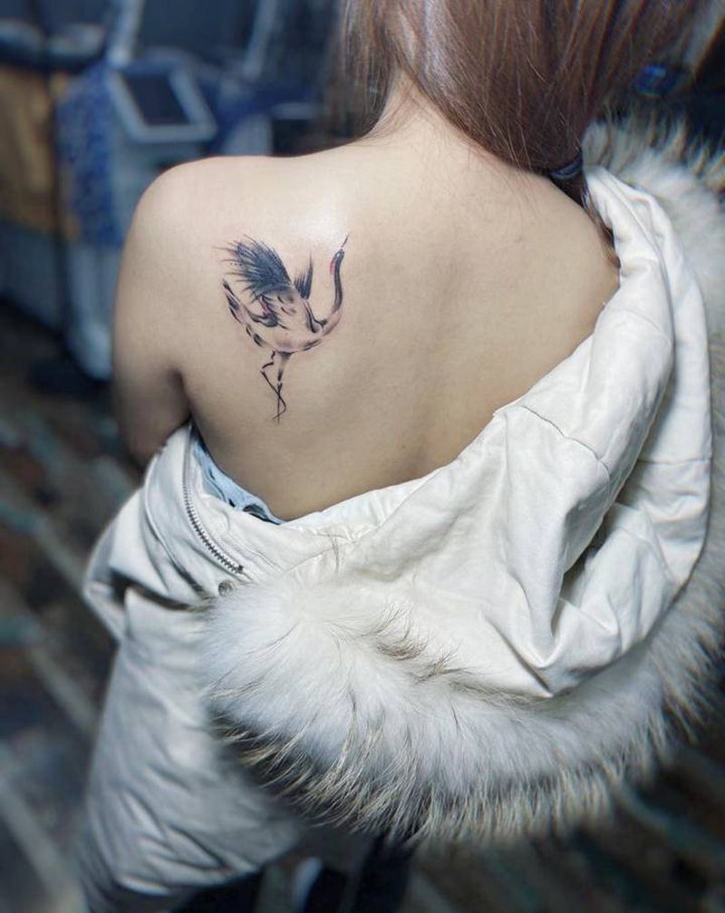 仙鹤纹身纹身图片_肩部新传统New School纹身图案