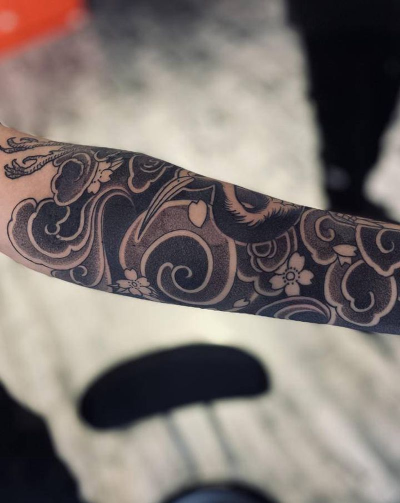 鹤纹身图片_老传统纹身图案