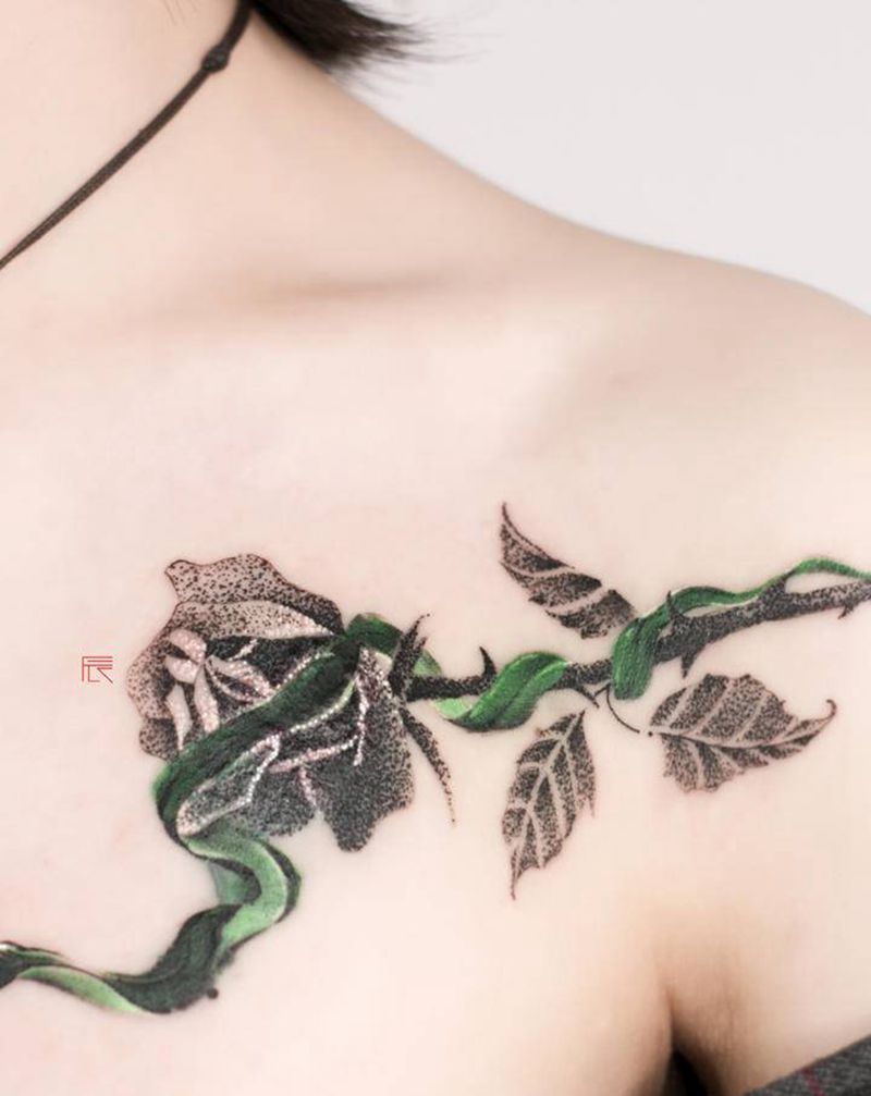 遮盖纹身图片_肩部颈部点刺图腾纹身图案