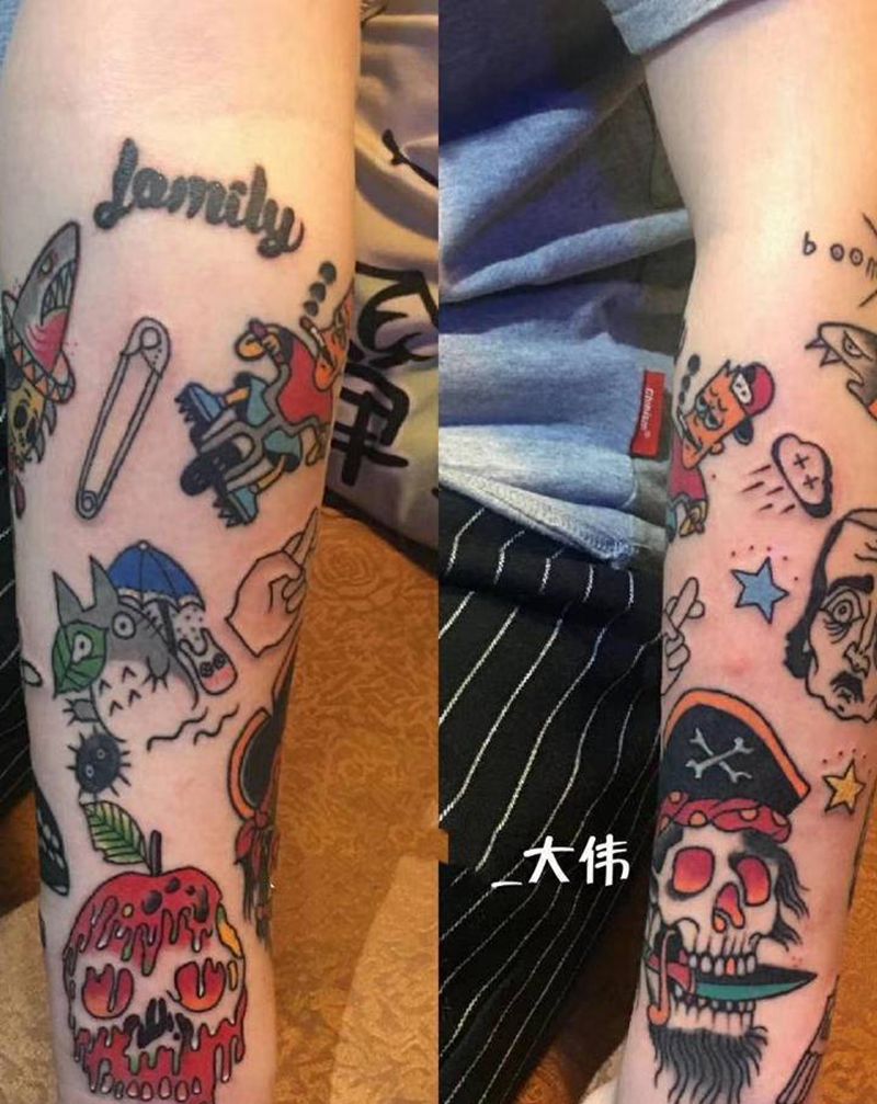 2018.5.29 拼接花臂纹身图片_手臂Old School纹身图案