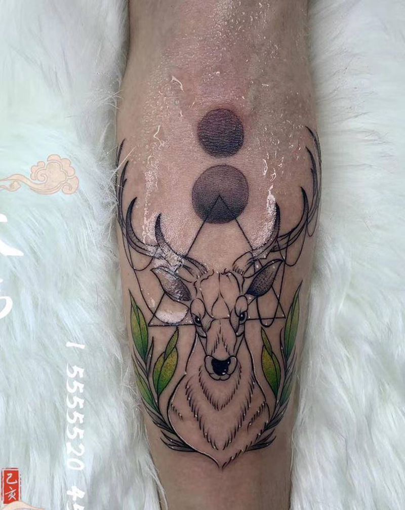 鹿纹身纹身图片_手臂水彩水墨鹿纹身图案