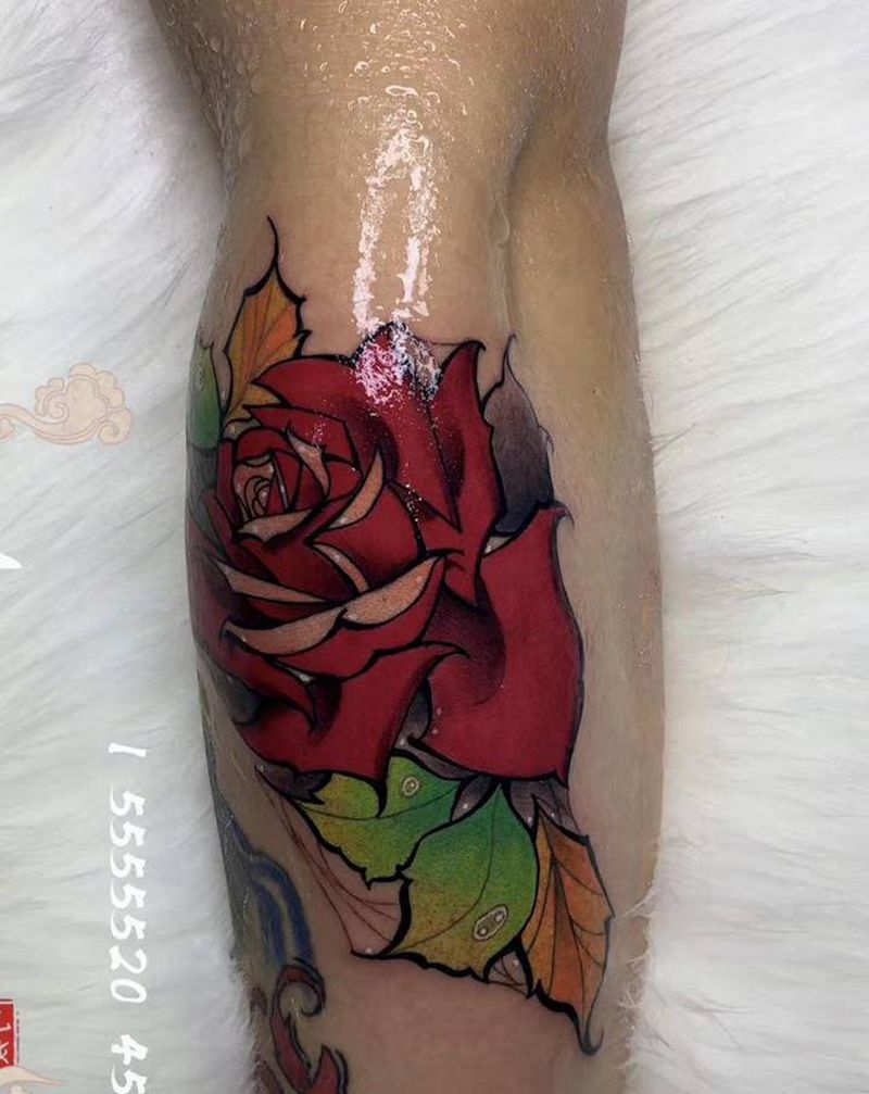 玫瑰花纹身图片_手臂New School玫瑰花纹身图案