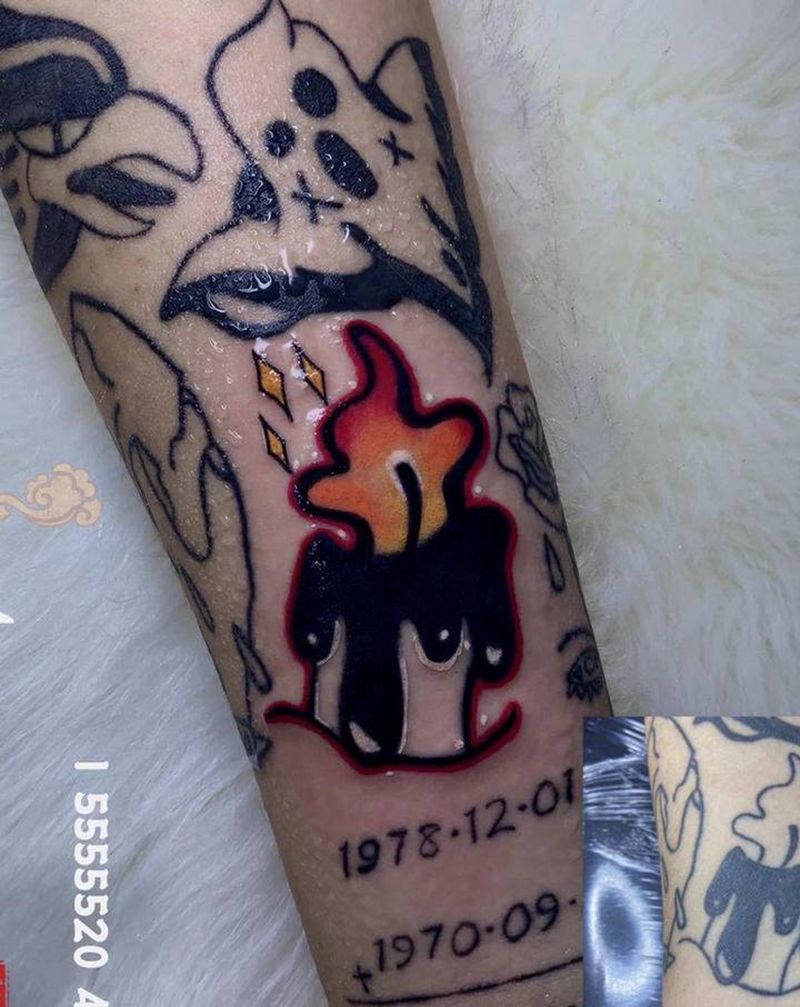 蜡烛纹身修改纹身图片_手臂手部Old SchoolNew School蜡烛纹身图案