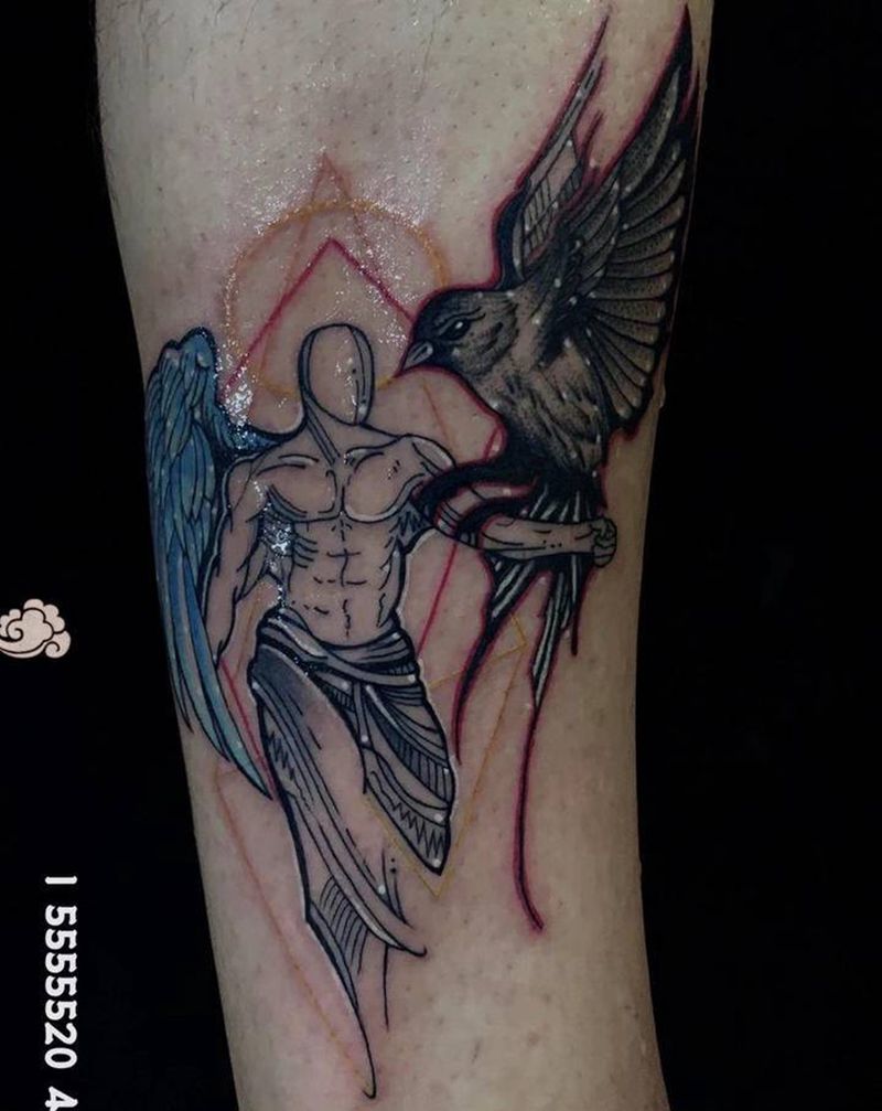 天使纹身纹身图片_腿部New School新传统天使纹身图案
