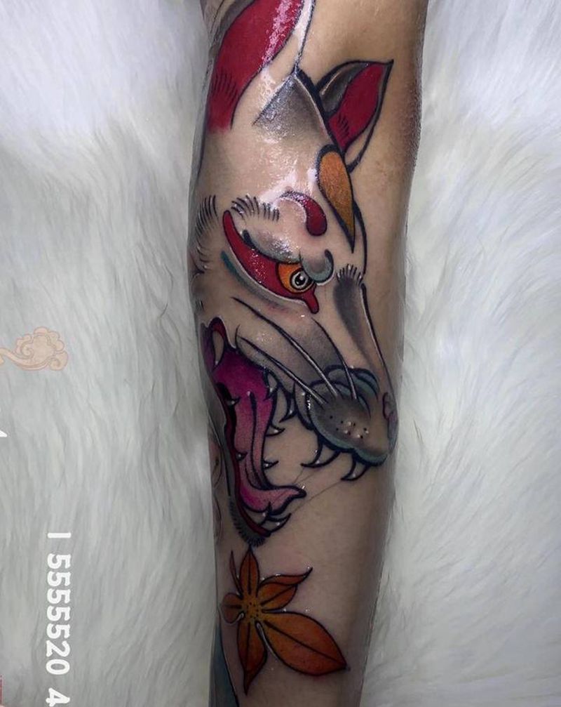 狐狸老传统纹身图片_手臂New School老传统狐狸纹身图案