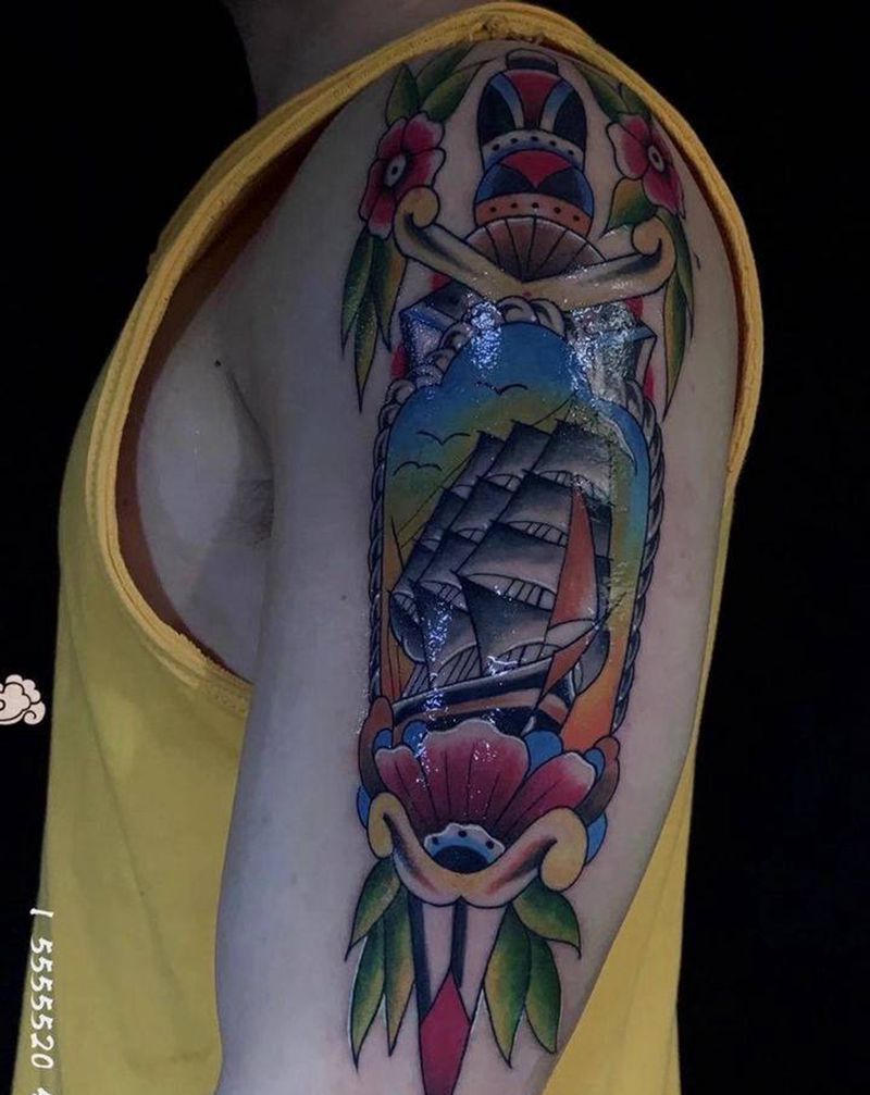 欧美·一帆风顺纹身图片_手臂Old SchoolNew School纹身图案