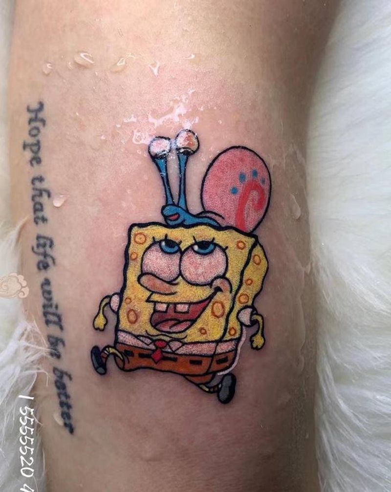 海绵宝宝纹身图片_手臂New School海绵宝宝纹身图案