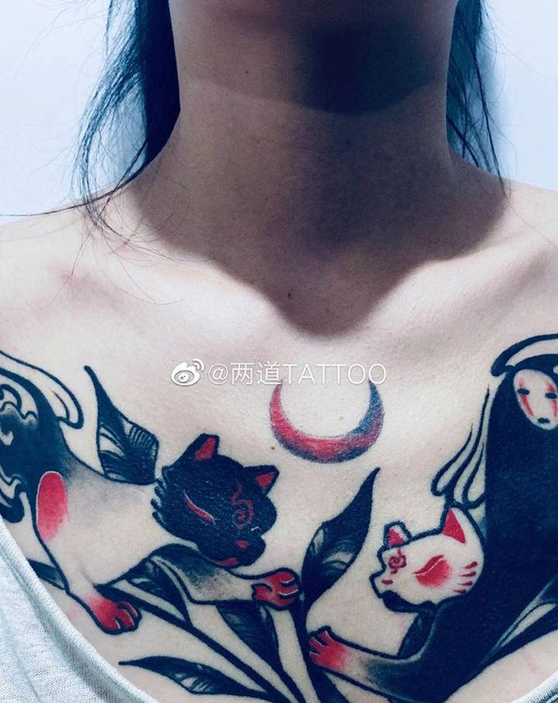 花胸纹身纹身图片_胸部老传统新传统纹身图案