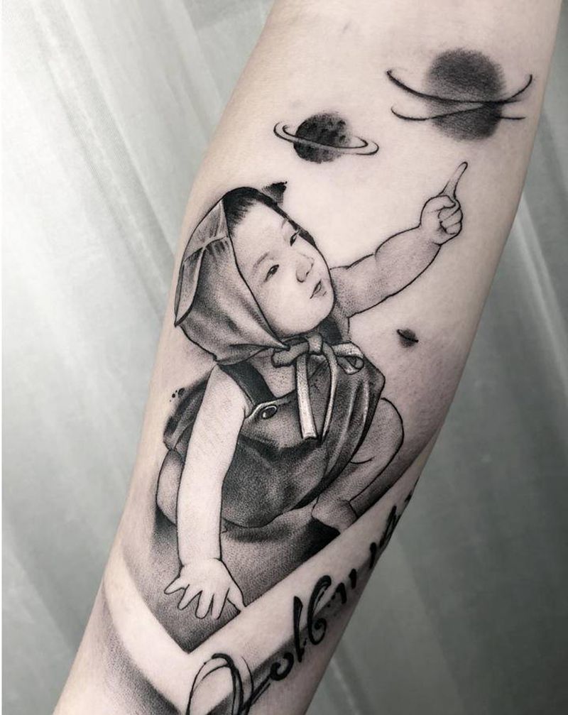 肖像纹身图片_手臂手部欧美写实水彩纹身图案