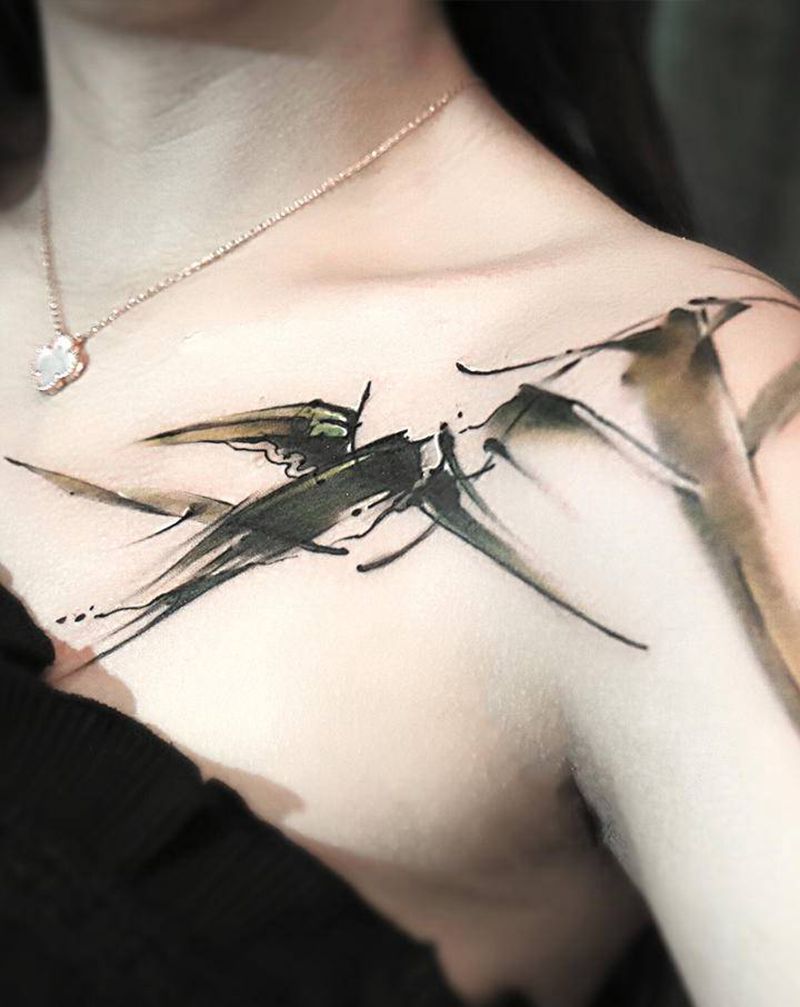 叶纹身图片_手部手臂水墨水彩纹身图案