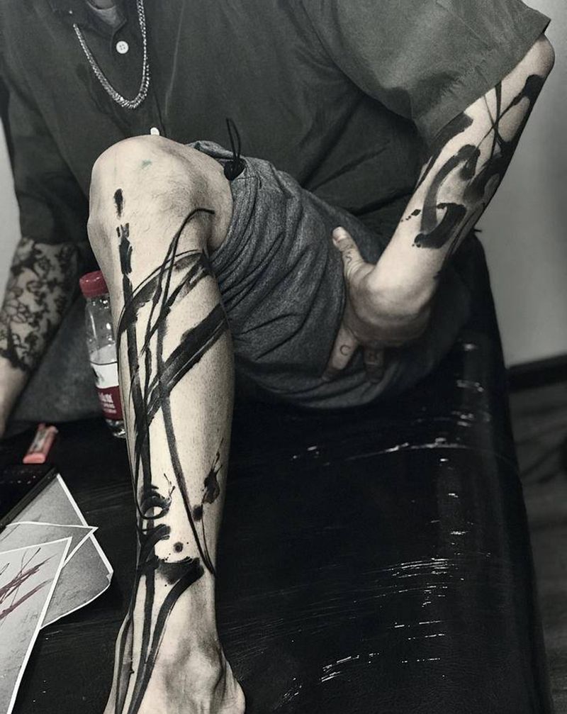 耕纹身图片_手臂手部水墨水彩纹身图案