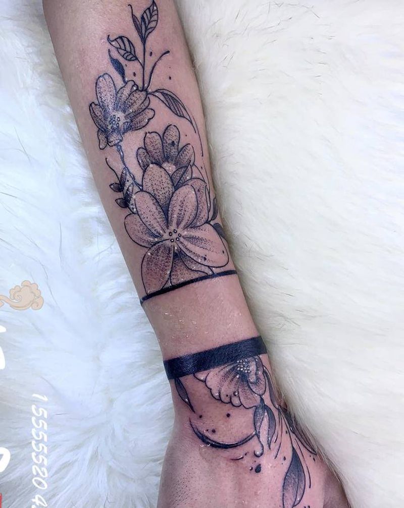 臂环纹身 花纹身 素花 小清新纹身图片_点刺纹身图案