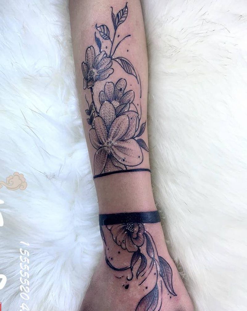 臂环纹身 花纹身 素花 小清新纹身图片_点刺纹身图案