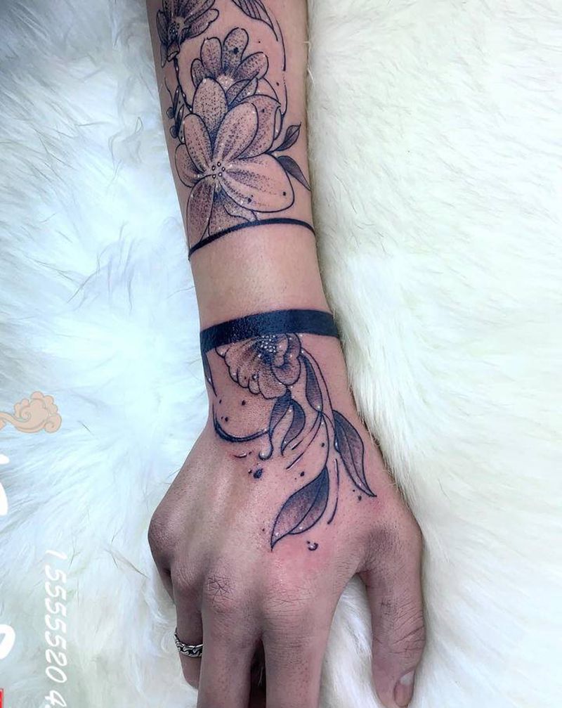 臂环纹身 花纹身 素花 小清新纹身图片_点刺纹身图案