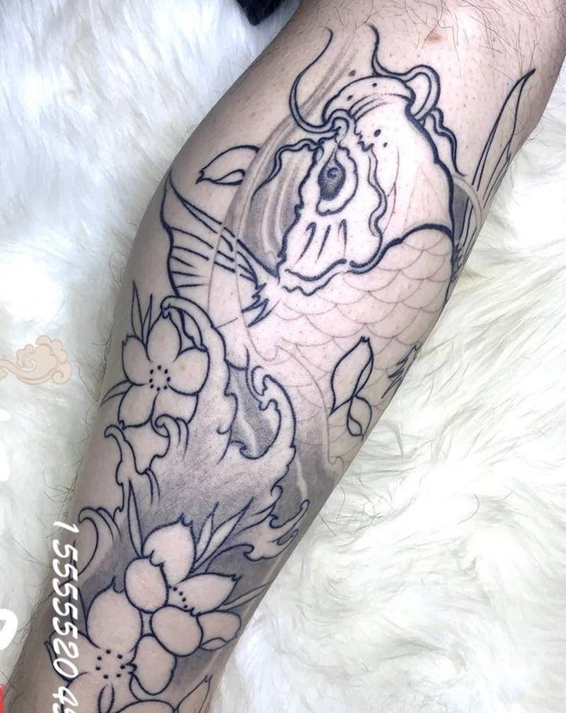 小腿鱼纹身图片_新传统纹身图案