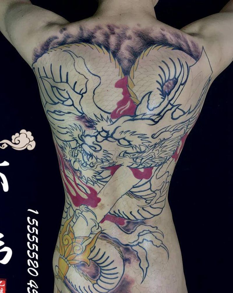 龙纹身满背纹身纹身图片_背部纹身图案