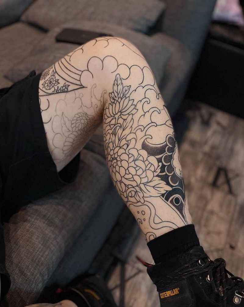 花腿纹身图片_老传统纹身图案