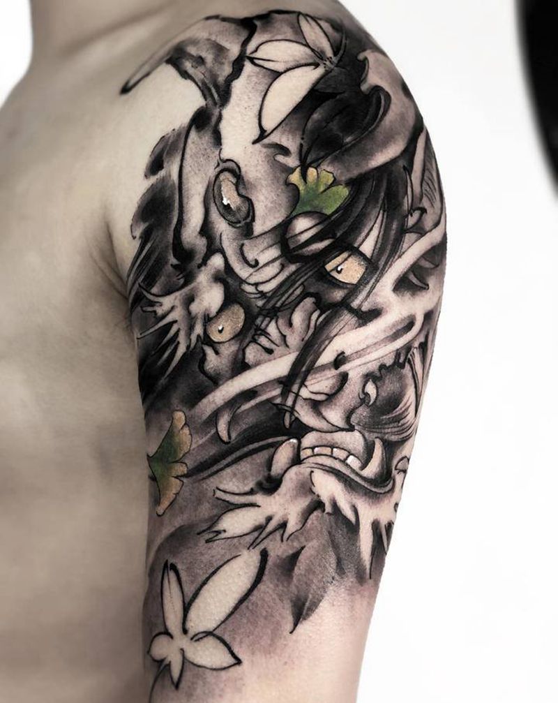 鬼像纹身图片_手部手臂老传统水墨纹身图案