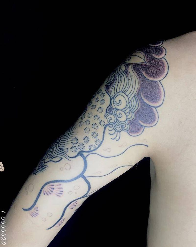 唐狮 老传统 日式纹身图片_手臂纹身图案