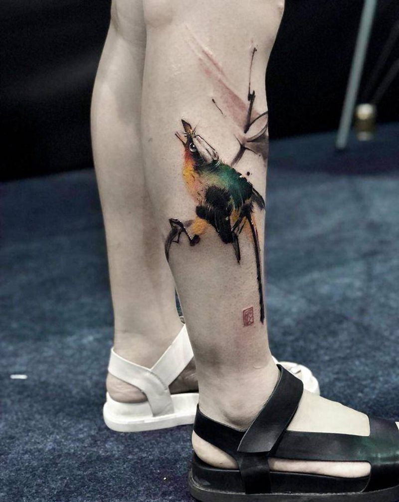 花鸟纹身图片_水彩水墨纹身图案