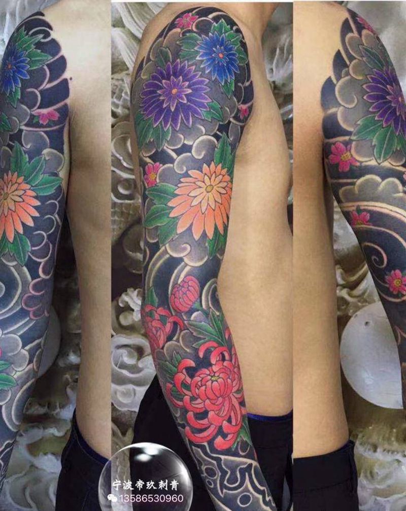 日式花臂纹身图片_手臂老传统纹身图案