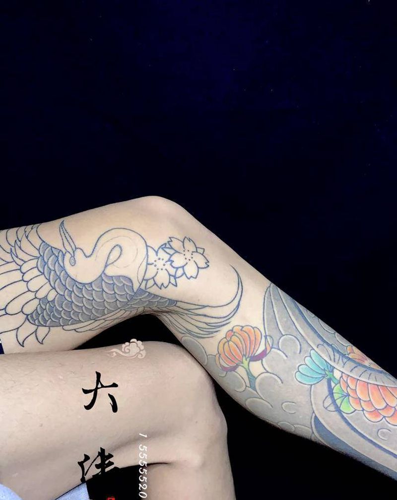 花腿 老传统 日式 腿纹身纹身图片_腿部纹身图案